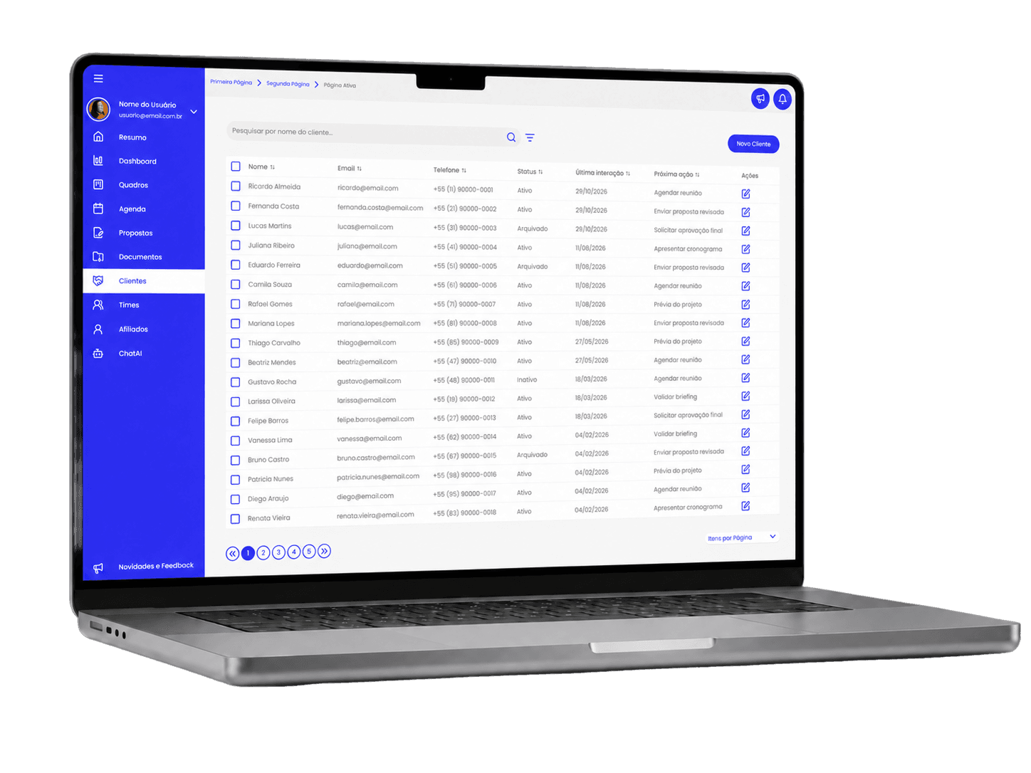 Painel de clientes do Gipyo
